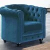 Fauteuil CHESTERFIELD - Velours Bleu Canard -Deco.fr Soldes Boutique fauteuil 353235