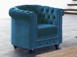 Fauteuil CHESTERFIELD - Velours Bleu Canard