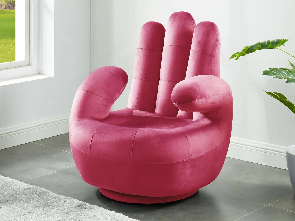 Fauteuil Main Pivotant CATCHY En Velours - Fuchsia 1 Fauteuil Main Pivotant CATCHY En Velours - Fuchsia