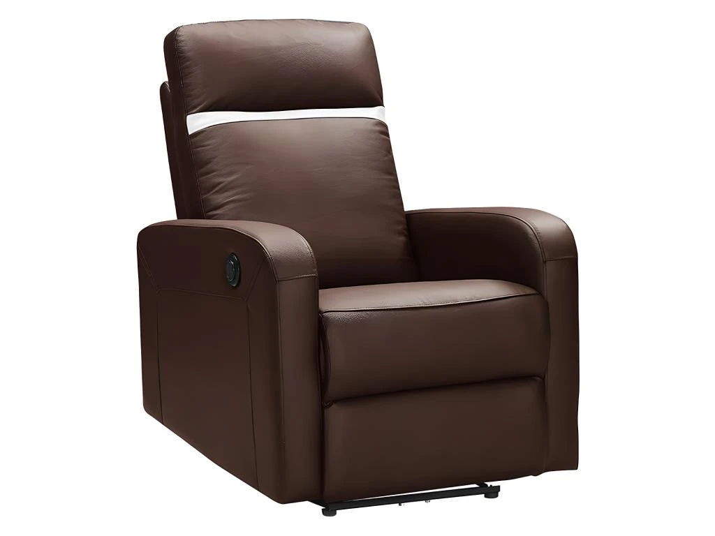 Fauteuil Relax électrique En Cuir ABERDEEN - Marron Et Bande Ivoire 1 Fauteuil Relax électrique En Cuir ABERDEEN - Marron Et Bande Ivoire