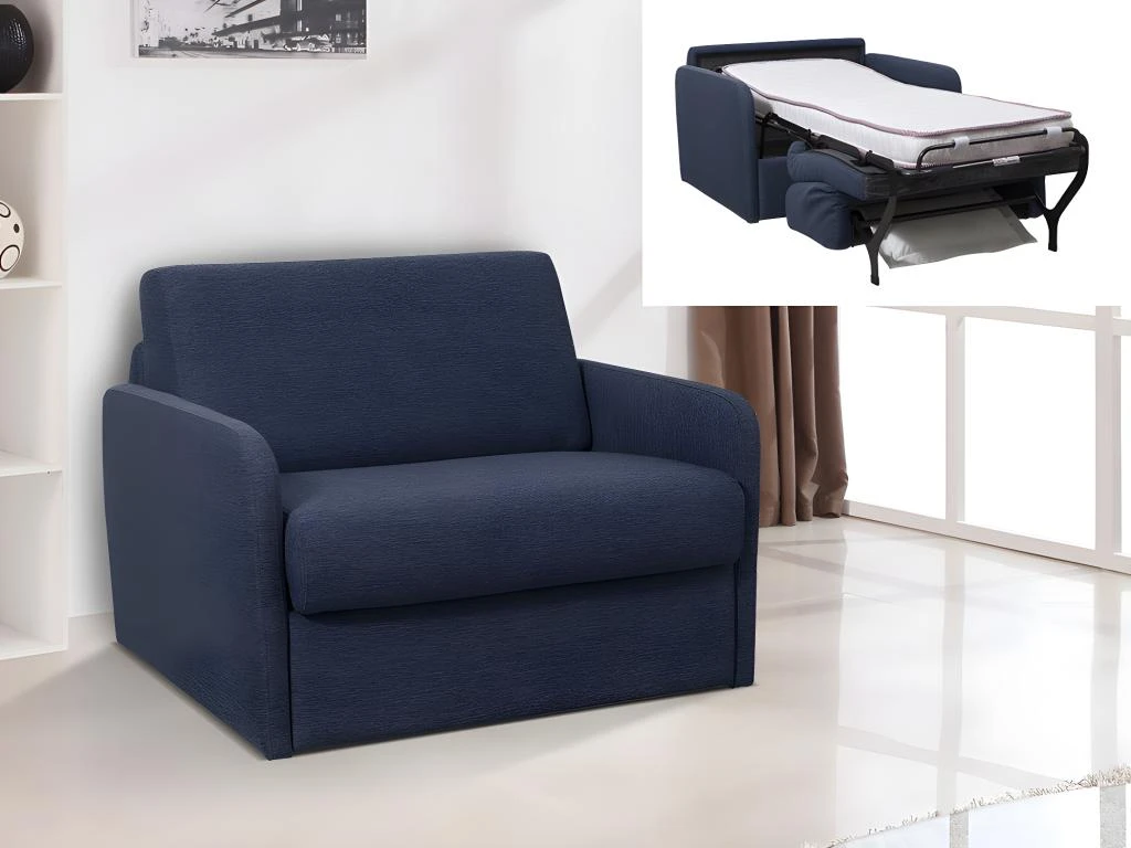 Fauteuil Convertible Express En Tissu NADOA - Couchage 70cm - Bleu 1 Fauteuil Convertible Express En Tissu NADOA - Couchage 70cm - Bleu