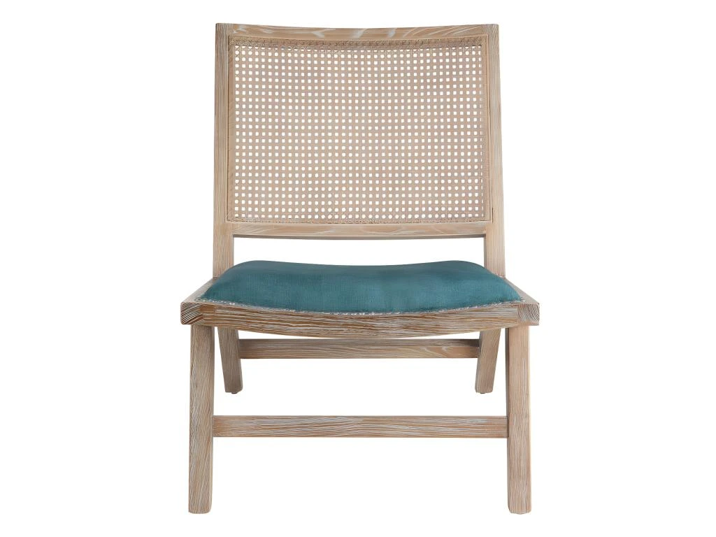 Fauteuil En Velours Et Cannage HELIAS - Bleu 3 Fauteuil En Velours Et Cannage HELIAS - Bleu – Image 3