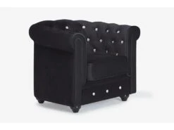 Fauteuil CHESTERFIELD - Velours Noir Et Boutons Effet Cristal -Deco.fr Soldes Boutique fauteuil 474495