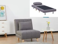 Fauteuil Convertible En Tissu Gris STREVI