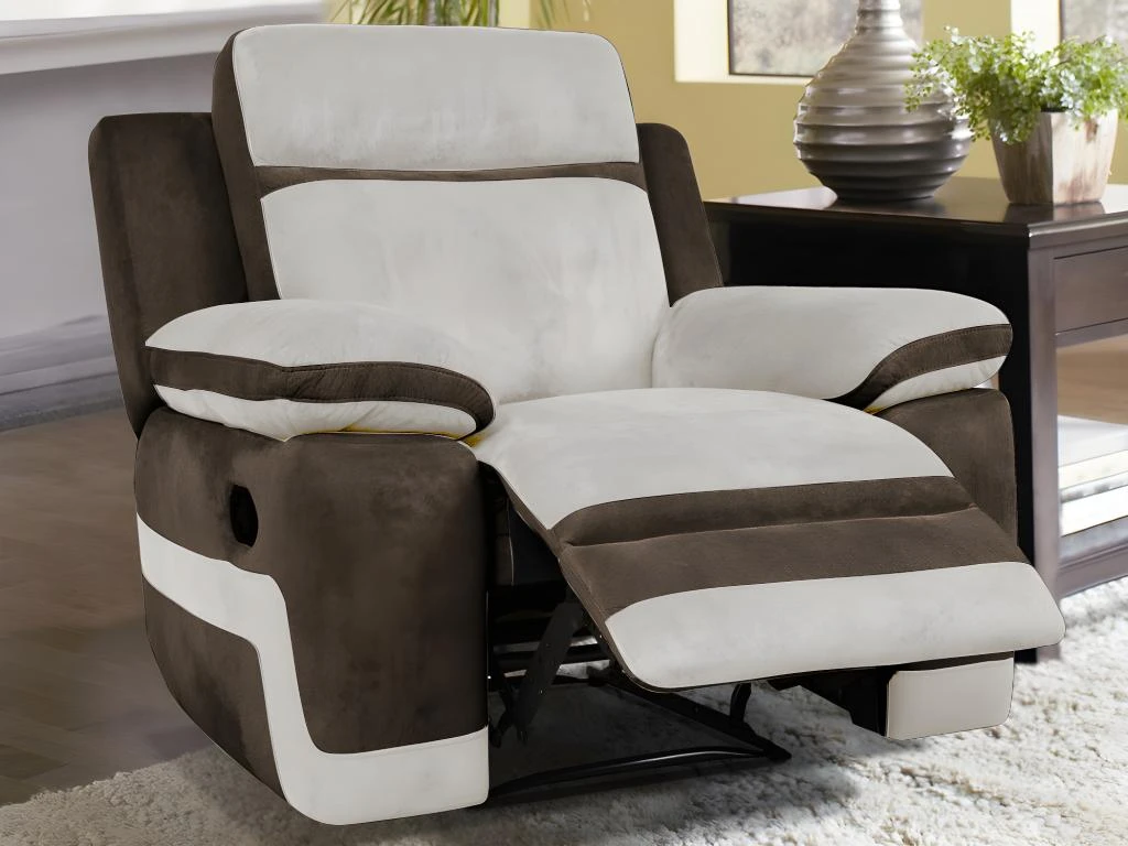 Fauteuil Relax En Microfibre Gris Clair Et Bandes Marrons TALCA 2 Fauteuil Relax En Microfibre Gris Clair Et Bandes Marrons TALCA – Image 2