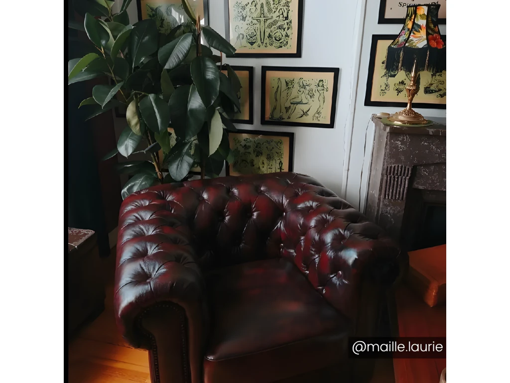 Fauteuil Chesterfield BRENTON 100% Cuir De Buffle - Marron Reflets Châtains 5 Fauteuil Chesterfield BRENTON 100% Cuir De Buffle - Marron Reflets Châtains – Image 5