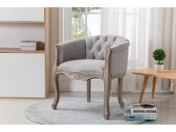 Fauteuil Cabriolet En Lin Gris Clair Avec Pieds En Bois PEREZI