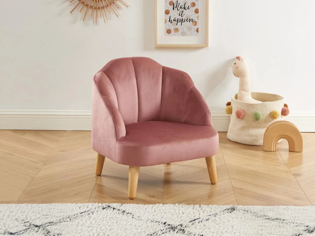 Fauteuil Pour Enfant En Velours Rose COBACA 1 Fauteuil Pour Enfant En Velours Rose COBACA
