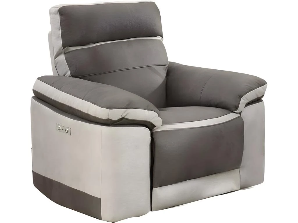 Fauteuil Relaxation Motorisé En Tissu Suédine Bicolore Taupe - CLARA 1 Fauteuil Relaxation Motorisé En Tissu Suédine Bicolore Taupe - CLARA
