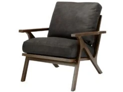 Deco.fr Soldes Boutique 39 ALAN - Fauteuil Lounge Vintage Marron Foncé Et Bois Teinté Noyer