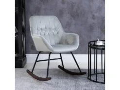 Fauteuil à Bascule Grand Confort Accoudoirs Assise Dossier Garnissage Mousse Haute Densité Velours Gris Clair