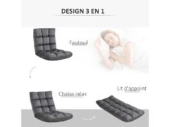 Fauteuil Convertible Fauteuil Paresseux Grand Confort Inclinaison Dossier Multipositions 90°-180° Flanelle Polyester Capitonné Gris Foncé -Deco.fr Soldes Boutique fauteuil 8918861