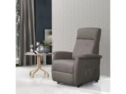 BARRENCE - Fauteuil Relax Et Releveur Electrique Tissu Aspect Cuir Marron Grisé -Deco.fr Soldes Boutique fauteuil 9165013