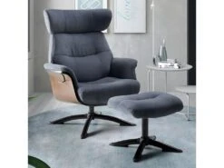 OBANOS - Fauteuil Inclinable + Repose-Pieds Gris Bleu -Deco.fr Soldes Boutique fauteuil 9165357