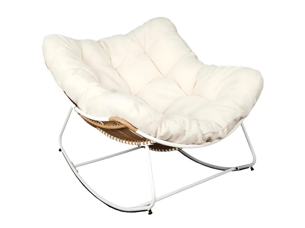 MERIDA - Fauteuil à Bascule Blanc Avec Assise Capitonnée Et Bouclettes 1 MERIDA - Fauteuil à Bascule Blanc Avec Assise Capitonnée Et Bouclettes