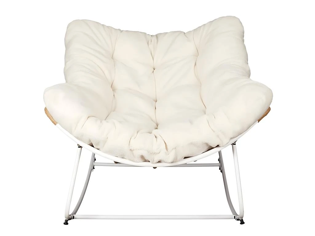 MERIDA - Fauteuil à Bascule Blanc Avec Assise Capitonnée Et Bouclettes 3 MERIDA - Fauteuil à Bascule Blanc Avec Assise Capitonnée Et Bouclettes – Image 3