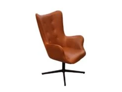 HENYA - Fauteuil Simili Marron Et Piétement Métal Noir