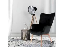 HAYNA - Fauteuil Noir Et Piétement Naturel 6 HAYNA - Fauteuil Noir Et Piétement Naturel -Deco.fr Soldes Boutique fauteuil 9174395