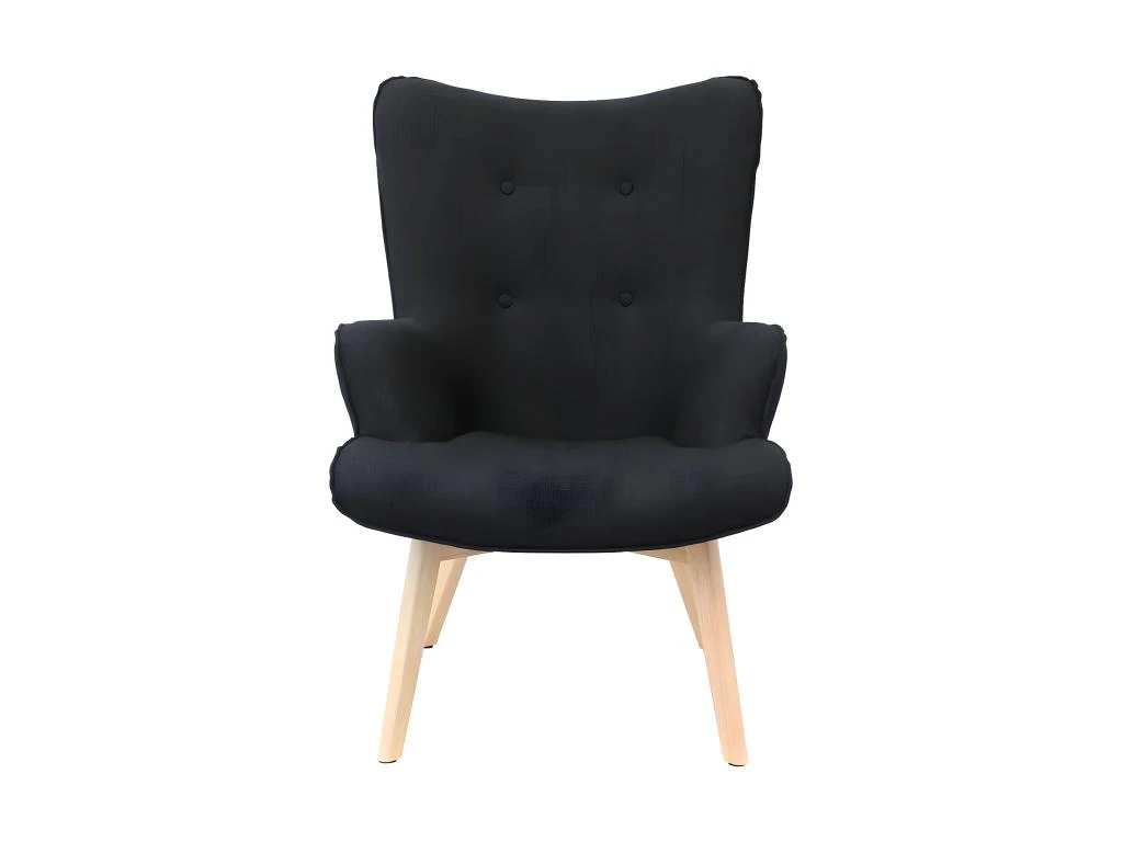 HAYNA - Fauteuil Noir Et Piétement Naturel 3 HAYNA - Fauteuil Noir Et Piétement Naturel – Image 3