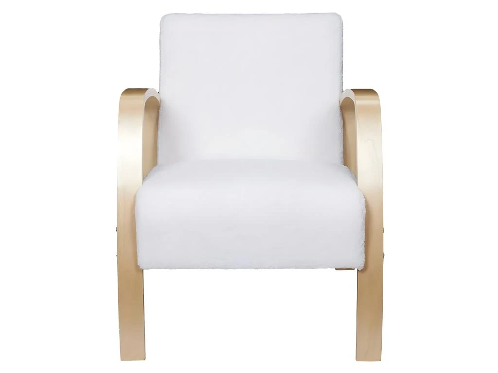 KAUPA - Fauteuil En Tissu Bouclettes Blanc Accoudoirs Bois 5 KAUPA - Fauteuil En Tissu Bouclettes Blanc Accoudoirs Bois – Image 5