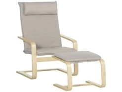 Fauteuil Relax Avec Repose-pieds Et Coussin Appui-tête - Bois Et Tissu Effet Lin - Dim. 67I X 69P X 100H Cm - Gris -Deco.fr Soldes Boutique fauteuil 9473741