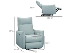 Fauteuil De Relaxation Inclinable électrique Avec Repose-pied Ajustable Tissu Aspect Lin Bleu Pastel -Deco.fr Soldes Boutique fauteuil 9473837