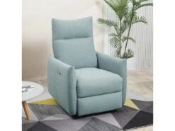 Fauteuil De Relaxation Inclinable électrique Avec Repose-pied Ajustable Tissu Aspect Lin Bleu Pastel -Deco.fr Soldes Boutique fauteuil 9473839