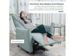 Fauteuil De Relaxation Inclinable électrique Avec Repose-pied Ajustable Tissu Aspect Lin Bleu Pastel -Deco.fr Soldes Boutique fauteuil 9473841