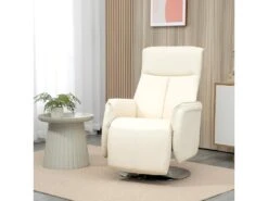 Fauteuil Relax Contemporain Inclinable Pivotant Grand Confort Revêtement Synthétique Crème