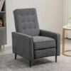 Fauteuil Inclinable Style Néo-rétro Dossier Capitonné 9 Boutons épais Garnissage Mousse Haute Densité Repose-pied Réglable Tissu Aspect Lin Gris -Deco.fr Soldes Boutique fauteuil 9473965