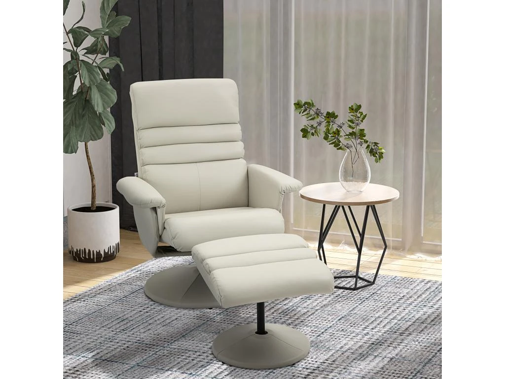 Fauteuil Relax Inclinable Pivotant Contemporain Avec Repose-pieds Grand Confort Revêtement Synthétique Crème 1 Fauteuil Relax Inclinable Pivotant Contemporain Avec Repose-pieds Grand Confort Revêtement Synthétique Crème