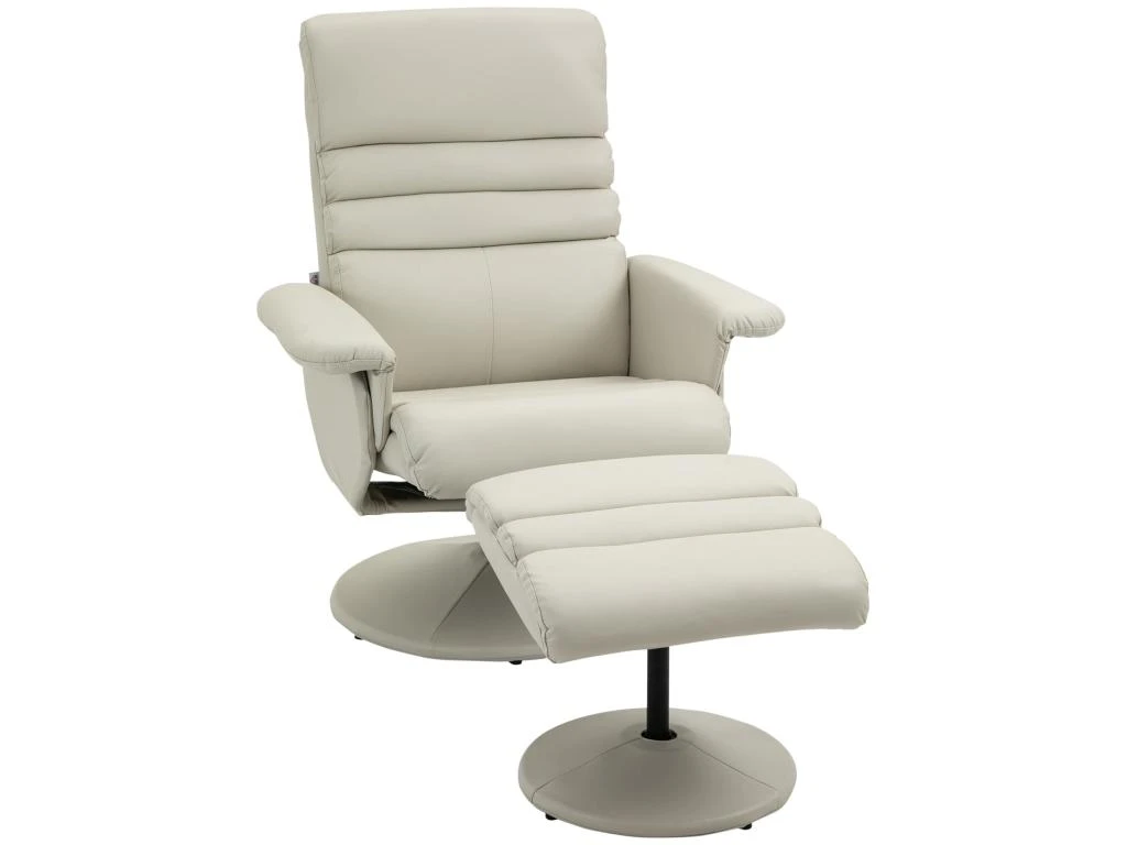 Fauteuil Relax Inclinable Pivotant Contemporain Avec Repose-pieds Grand Confort Revêtement Synthétique Crème 2 Fauteuil Relax Inclinable Pivotant Contemporain Avec Repose-pieds Grand Confort Revêtement Synthétique Crème – Image 2