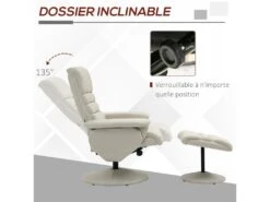 Fauteuil Relax Inclinable Pivotant Contemporain Avec Repose-pieds Grand Confort Revêtement Synthétique Crème 8 Fauteuil Relax Inclinable Pivotant Contemporain Avec Repose-pieds Grand Confort Revêtement Synthétique Crème -Deco.fr Soldes Boutique fauteuil 9474043