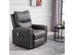 Fauteuil Releveur De Massage électrique Fauteuil De Relaxation Inclinable Avec Repose-pied Télécommande Revêtement Synthétique Tissu 86 X 92,5 X 104 Gris