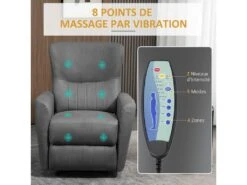 Fauteuil De Relaxation Inclinable 8 Points De Massage Repose-pied Ajustable Microfibre Polyester Gris -Deco.fr Soldes Boutique fauteuil 9474985