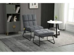 Fauteuil De Massage Avec Repose-pied - Style Néo-rétro Capitonné - Châssis Acier Noir Aspect Velours Gris