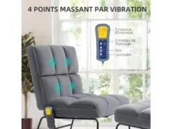 Fauteuil De Massage Avec Repose-pied - Style Néo-rétro Capitonné - Châssis Acier Noir Aspect Velours Gris -Deco.fr Soldes Boutique fauteuil 9475023