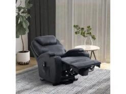 Fauteuil Releveur Ă©lectrique Fauteuil De Relaxation Inclinable Repose-pied Relevable Grand Confort TĂ©lĂ©commande RevĂȘtement SynthĂ©tique Noir