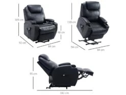 Fauteuil Releveur électrique Fauteuil De Relaxation Inclinable Repose-pied Relevable Grand Confort Télécommande Revêtement Synthétique Noir -Deco.fr Soldes Boutique fauteuil 9485295