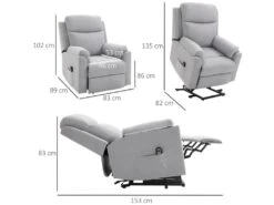 Fauteuil De Relaxation électrique - Fauteuil Releveur Inclinable Avec Repose-pied Ajustable Et Télécommande - Tissu Aspect Lin Gris Clair -Deco.fr Soldes Boutique fauteuil 9485381
