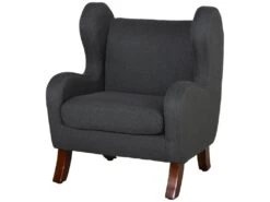 Fauteuil Enfant Oreilles Grand Confort Accoudoirs Assise Dossier Garnissage Mousse Haute Densité Piètement Bois Hévéa Verni Lin Gris