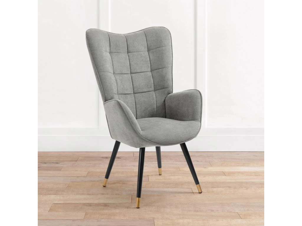 Fauteuil Scandinave Chaise De Canapé De Loisirs Pour Salon Salle à Manger Bureau Avec Un Revêtement En Tissu, Accoudoirs Rembourés Et Des Pieds En Métal Noir Et Or, Gris, 66x71x110cm 1 Fauteuil Scandinave Chaise De Canapé De Loisirs Pour Salon Salle à Manger Bureau Avec Un Revêtement En Tissu, Accoudoirs Rembourés Et Des Pieds En Métal Noir Et Or, Gris, 66x71x110cm
