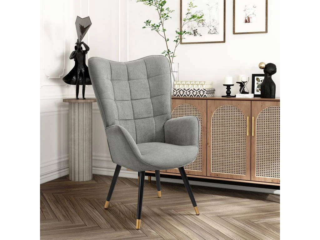 Fauteuil Scandinave Chaise De Canapé De Loisirs Pour Salon Salle à Manger Bureau Avec Un Revêtement En Tissu, Accoudoirs Rembourés Et Des Pieds En Métal Noir Et Or, Gris, 66x71x110cm 2 Fauteuil Scandinave Chaise De Canapé De Loisirs Pour Salon Salle à Manger Bureau Avec Un Revêtement En Tissu, Accoudoirs Rembourés Et Des Pieds En Métal Noir Et Or, Gris, 66x71x110cm – Image 2