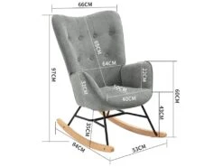 Fauteuil à Bascule Allaitement Scandinave Chaise Loisir Et Repos En Tissu Avec Pieds En E' Bois Métal Pour Salon, Chambre, Massif, Gris 9 Fauteuil à Bascule Allaitement Scandinave Chaise Loisir Et Repos En Tissu Avec Pieds En E' Bois Métal Pour Salon, Chambre, Massif, Gris -Deco.fr Soldes Boutique fauteuil 9491075