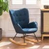 Fauteuil à Bascule Style Rocking Chair - Style Scandinave - Tissu Bleu Marine - Pieds En Véritable Bois De Hêtre , Bleu Tissu /Bleu Foncé Tissu -Deco.fr Soldes Boutique fauteuil 9491193