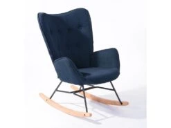 Fauteuil à Bascule Style Rocking Chair - Style Scandinave - Tissu Bleu Marine - Pieds En Véritable Bois De Hêtre , Bleu Tissu /Bleu Foncé Tissu -Deco.fr Soldes Boutique fauteuil 9491199