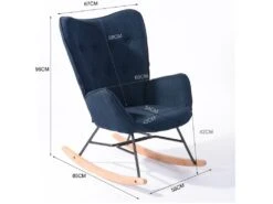 Fauteuil à Bascule Style Rocking Chair - Style Scandinave - Tissu Bleu Marine - Pieds En Véritable Bois De Hêtre , Bleu Tissu /Bleu Foncé Tissu -Deco.fr Soldes Boutique fauteuil 9491201