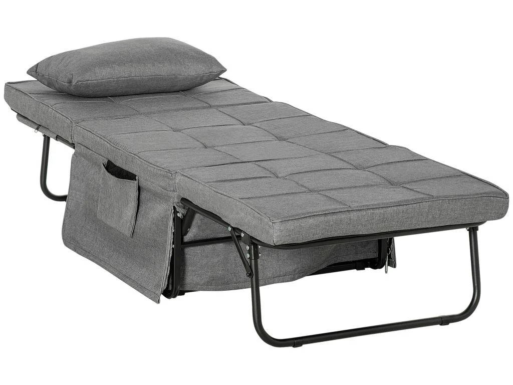 Fauteuil Relax Canapé Pouf Lit D'appoint 4 En 1 Dossier Inclinable 5 Niveaux Repose-pied Rabattable Châssis Acier Noir Polyester Gris 2 Fauteuil Relax Canapé Pouf Lit D'appoint 4 En 1 Dossier Inclinable 5 Niveaux Repose-pied Rabattable Châssis Acier Noir Polyester Gris – Image 2