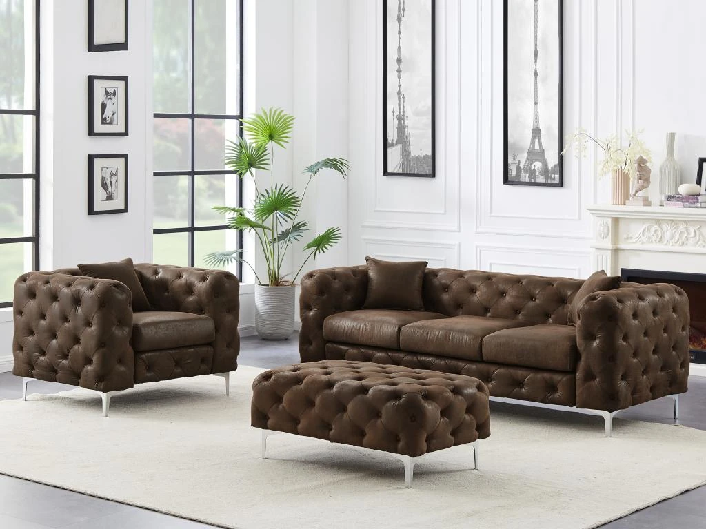 Fauteuil Chesterfield En Microfibre Aspect Cuir Vieilli EDWINA 10 Fauteuil Chesterfield En Microfibre Aspect Cuir Vieilli EDWINA – Image 10