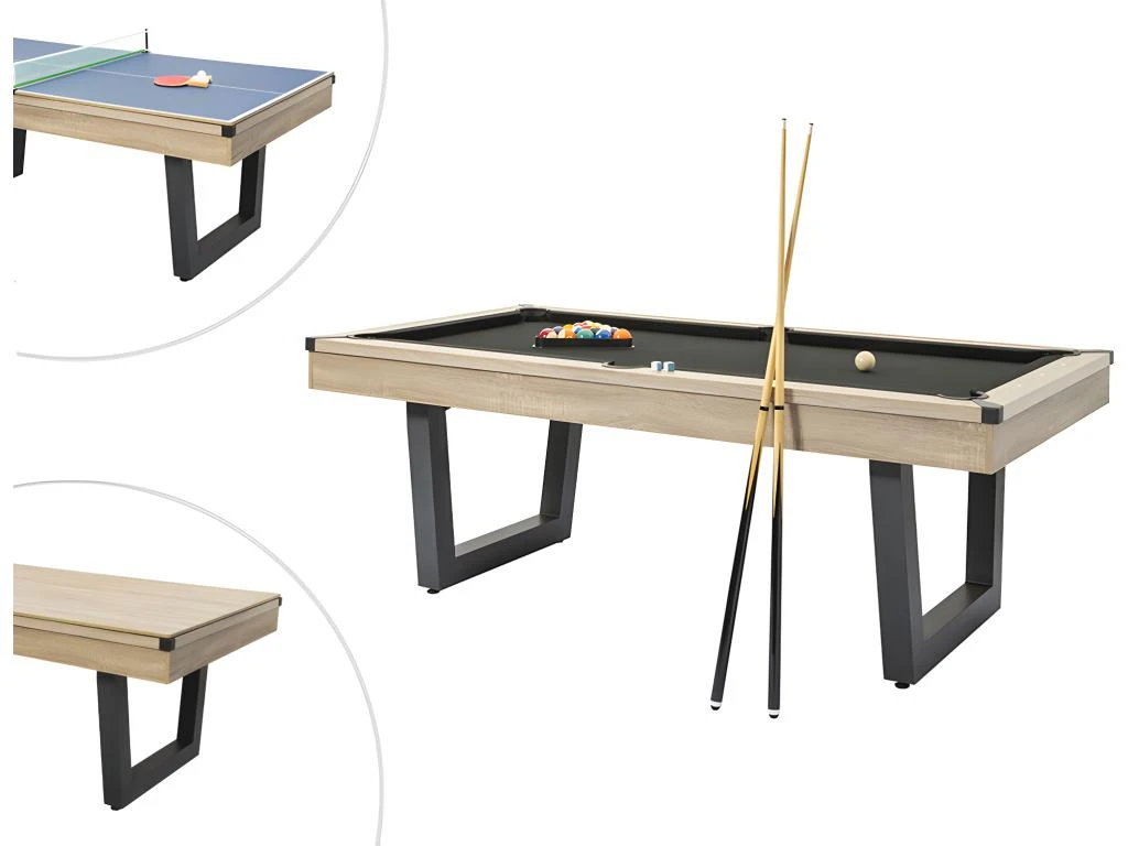 Table Transformable - Billard & Ping-pong - Coloris Naturel Clair Et Noir - L213,4 X P111,8 X H78,5 Cm - MELIAN 3 Table Transformable - Billard & Ping-pong - Coloris Naturel Clair Et Noir - L213,4 X P111,8 X H78,5 Cm - MELIAN – Image 3